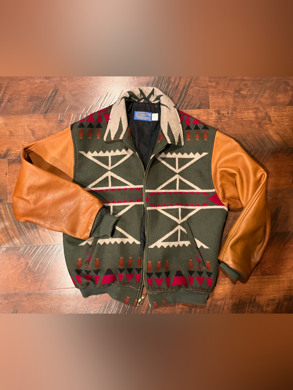 Pendleton Olive & Tan Aztec Wool/ leather Jacket